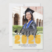 Eenvoudig Gold Script Afstuderen Foto Afstuderen Aankondiging (Voorkant)