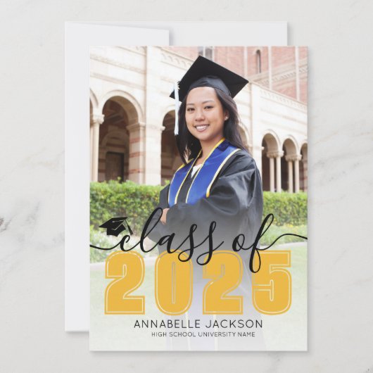 Eenvoudig Gold Script Afstuderen Foto Afstuderen Aankondiging (Voorkant)