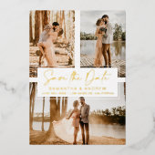 Eenvoudig goud behalve datum 3 collage van het fot folie uitnodiging (Voorkant)