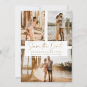 Eenvoudig goud behalve datum 3 collage van het fot save the date (Voorkant)