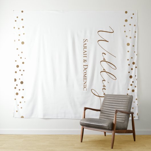 Eenvoudig Goud confetti bruiloft script Aangepaste Wandkleed (In Situ (horizontaal))
