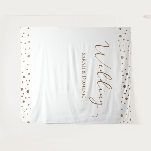 Eenvoudig Goud confetti bruiloft script Aangepaste Wandkleed (Voorkant (horizontaal))