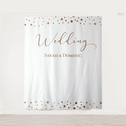 Eenvoudig Goud confetti bruiloft script Aangepaste Wandkleed (Voorkant)