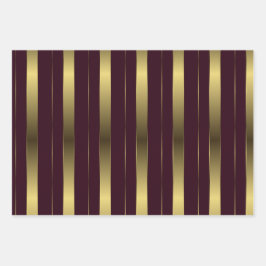 Eenvoudig goud en Bourgondische geometrische strep Inpakpapier Vel