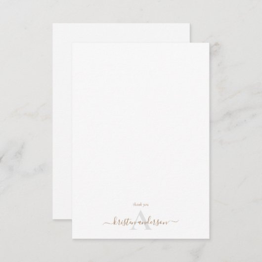Eenvoudig goud- en grijze monogram White Funeral Bedankkaart (Voorkant / Achterkant)