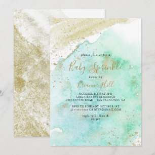 Eenvoudig Goud en Groen Minimalistisch Baby Sprink Kaart