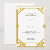 Eenvoudig goud en witte kunst Deco Wedding Kaart (Voorkant / Achterkant)