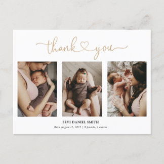 Eenvoudig Goud Hart Script 3 Foto Baby Dank u Briefkaart