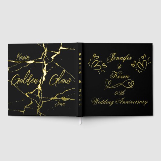 Eenvoudig goud op zwart 50ste bruiloft Jubileum | Gastenboek (Volledig)