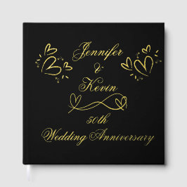 Eenvoudig goud op zwart 50ste bruiloft Jubileum | Gastenboek