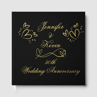 Eenvoudig goud op zwart 50ste bruiloft Jubileum | Gastenboek