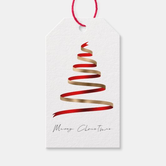 Eenvoudig Goud Red Tree Script Vrolijk Kerstfeest Cadeaulabel (Voorkant)