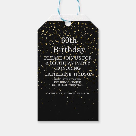 Eenvoudig goud zwarte 60e verjaardag cadeaulabel (Voorkant)