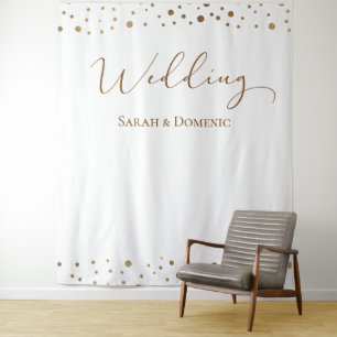 Eenvoudig gouden confetti-huwelijksscript Aangepas Wandkleed