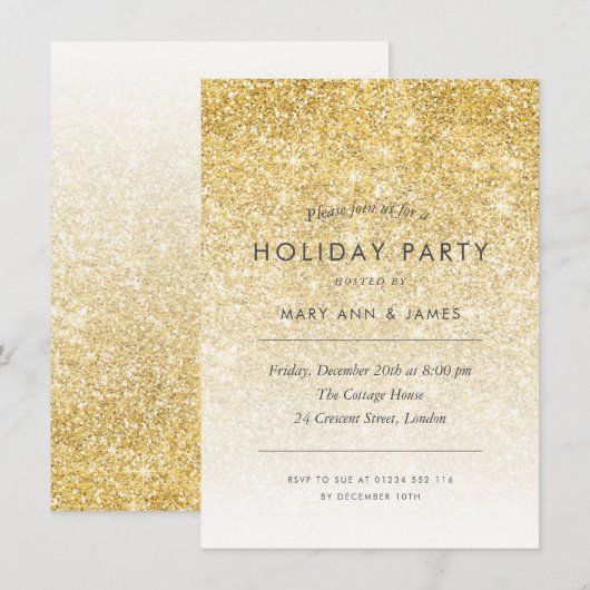 Eenvoudig Gouden Glitter Vakantie Party Kaart (Voorkant / Achterkant)