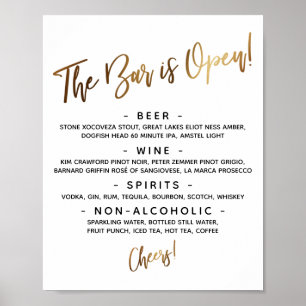Eenvoudig Gouden Handschrift Open Bar Menubordje Poster