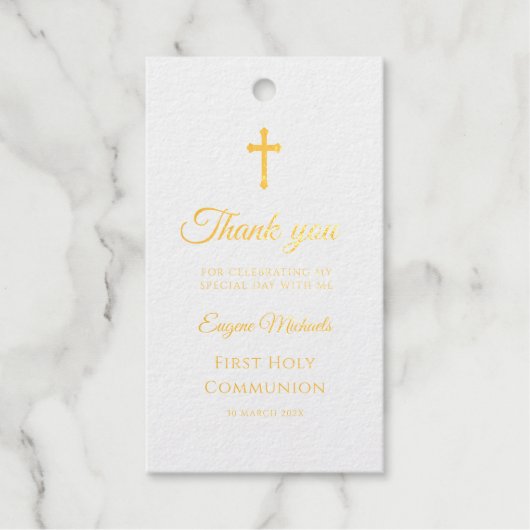 Eenvoudig Gouden Kruis Eerste Communie Cadeaulabels (Voorkant)