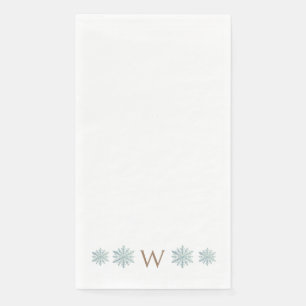 Eenvoudig Gouden Monogram Icy Blu Waterverf Sneeuw Servet