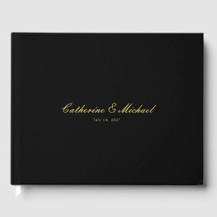 Eenvoudig gouden script zwart trouwgastenboek gastenboek