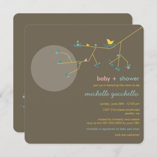 Eenvoudig grafisch Baby shower voor vogelfamilie n Kaart (Voorkant / Achterkant)