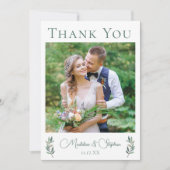 Eenvoudig grafisch huwelijk Foto Groen Eucalyptus  Bedankkaart (Voorkant)