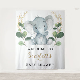 Eenvoudig Greenery Gold Elephant Baby shower Welko Wandkleed