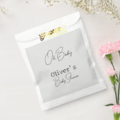 Eenvoudig grijs Elegant Kalligrafie Baby shower Bedankzakje (Gezegeld)