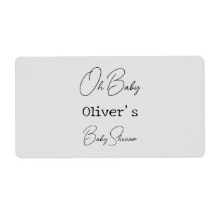 Eenvoudig grijs Elegant Kalligrafie Baby shower Etiket