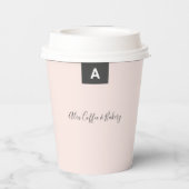 Eenvoudig grijs en roze sociale media op maat papieren bekers (Achterkant)