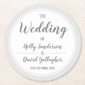 Eenvoudig, grijs en wit ontwerp ronde kartonnen onderzetter (Voorkant)