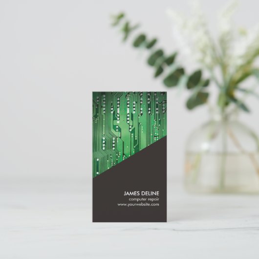 Eenvoudig grijs Groen circuit board Computer Repai Visitekaartje (Staand voorkant)
