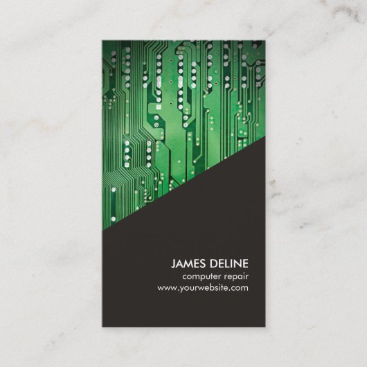 Eenvoudig grijs Groen circuit board Computer Repai Visitekaartje (Voorkant)