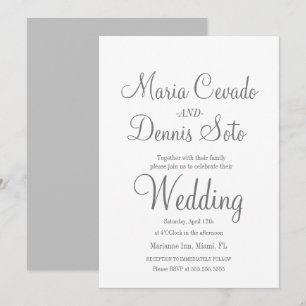 Eenvoudig grijs lettertype script huwelijk kaart