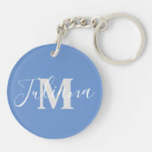 Eenvoudig grijs Manuscript Monogrammed Blauwe Sleu Sleutelhanger (Achterkant)