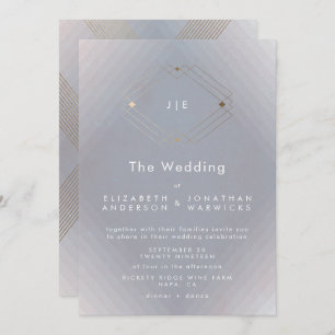 Eenvoudig grijs modern Geometric Gold Wedding Kaart