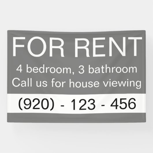 Eenvoudig grijs te huur Custom Real Estate Company Spandoek (Horizontaal)