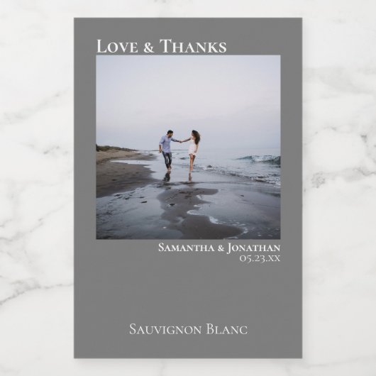 Eenvoudig grijs weddenschap en Bedankt Afbeelding Wijn Etiket (Enkel label)