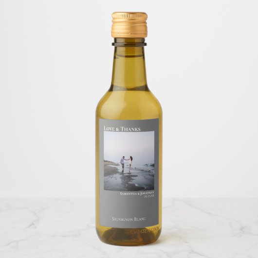 Eenvoudig grijs weddenschap en Bedankt Afbeelding Wijn Etiket (Voorkant)