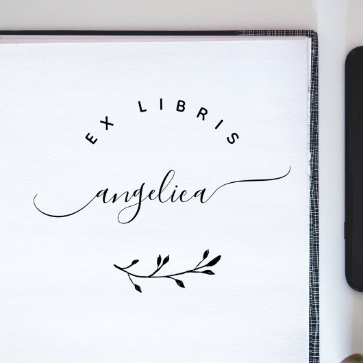 Eenvoudig grillig script minimalistisch ex libris  	rubberstempel