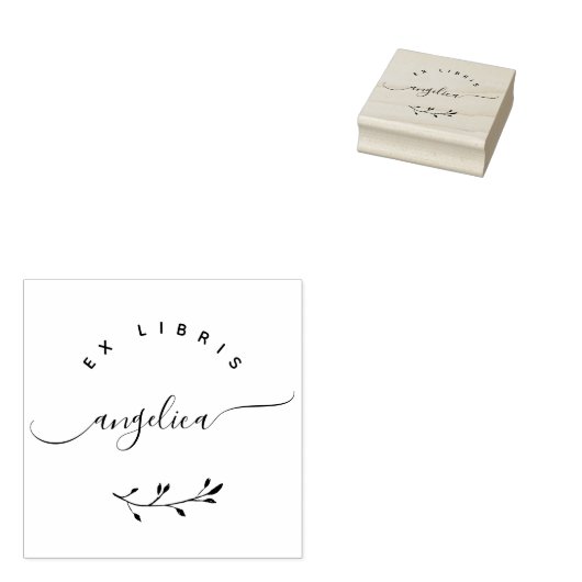 Eenvoudig grillig script minimalistisch ex libris  	rubberstempel (Gestempeld)