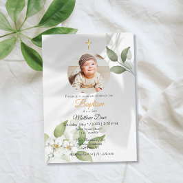 Eenvoudig Groen blad met Fotodoop Uitnodiging