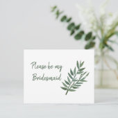 Eenvoudig groen botanisch bridesmaïdevoorstel briefkaart (Staand voorkant)