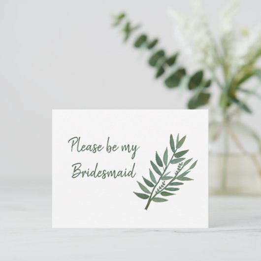 Eenvoudig groen botanisch bridesmaïdevoorstel briefkaart (Staand voorkant)