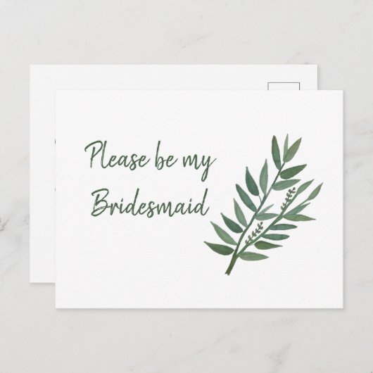 Eenvoudig groen botanisch bridesmaïdevoorstel briefkaart (Voorkant / Achterkant)