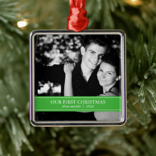 Eenvoudig groen en wit, aangepast kerstfeest metalen ornament
