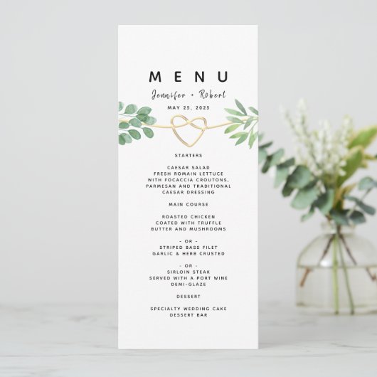 Eenvoudig groen Eucalyptus Elegant Wedding Menu (Staand voorkant)