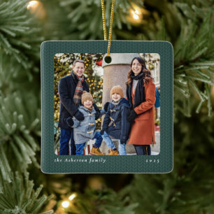 Eenvoudig groen gebreid lijstje voor één foto Kers Keramisch Ornament