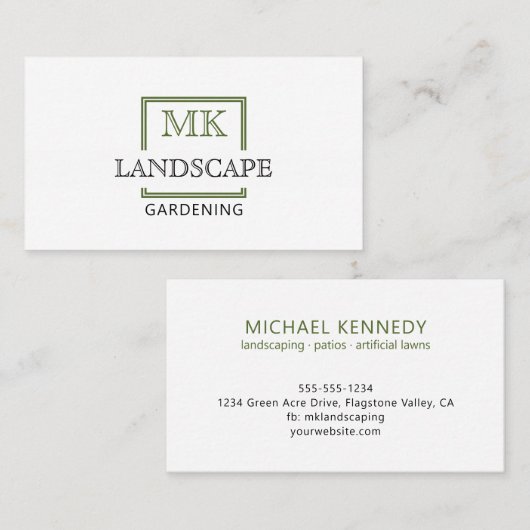 Eenvoudig groen gebroken vierkant landschap visitekaartje (Voorkant / Achterkant)