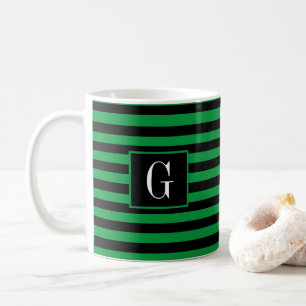 Eenvoudig Groen Gestreept Vaderdag Initiaal Gift Koffiemok