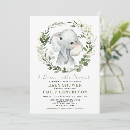 Eenvoudig groen Goud Olifant Baby shower Sprinkle Kaart (Staand voorkant)